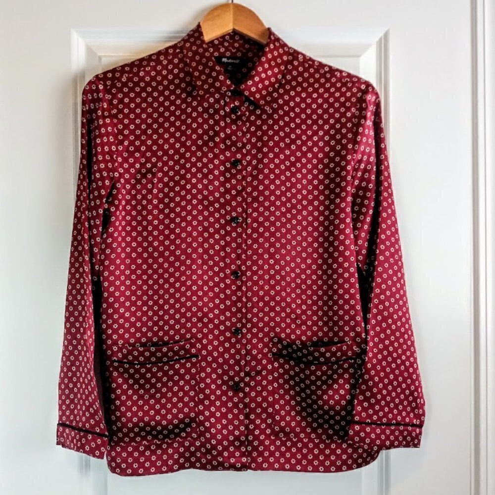 Madewell Burgundy Red Floral Silk Pajama Blouse